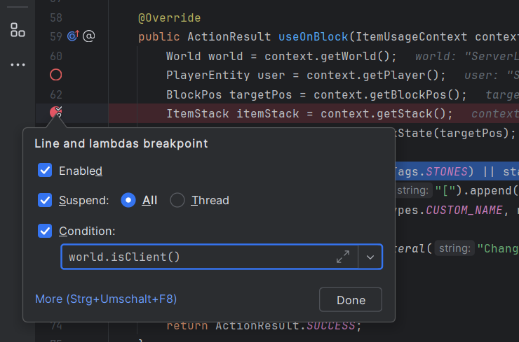 Breakpoint menu
